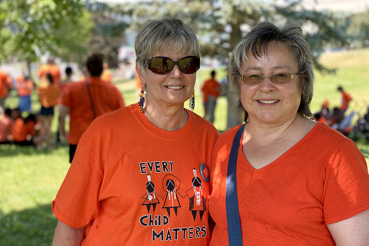 Orange Shirt Day founders Joan Sorley and Phyllis Webstad took part in a vigil on Canada Day in Williams Lake at Herb Gardner Park. Their work inspired the first-ever National Day for Truth and Reconciliation. (Angie Mindus file photo)