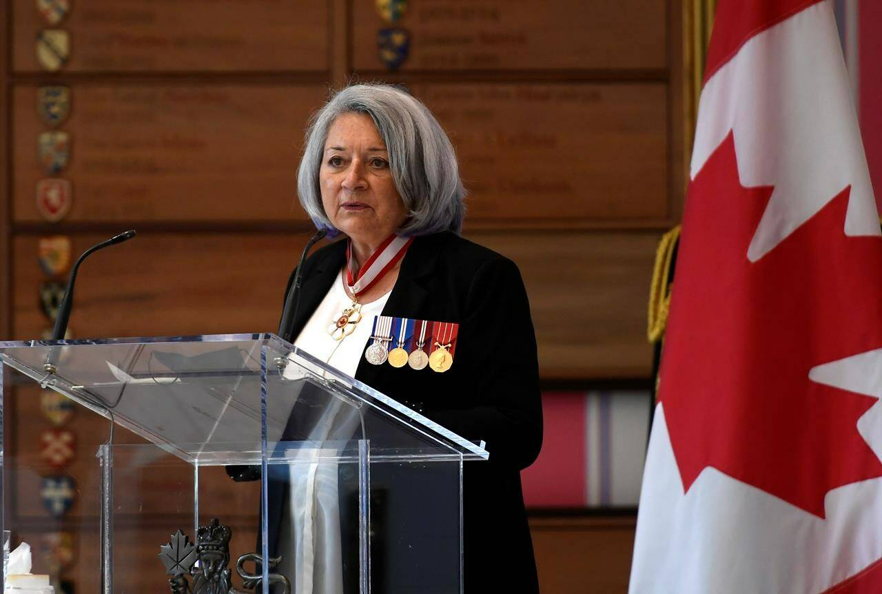 Governor General Mary Simon speaks during the Presentation of Canadian Honours at Rideau Hall in Ottawa, on September 17, 2021. THE CANADIAN PRESS/Justin Tang