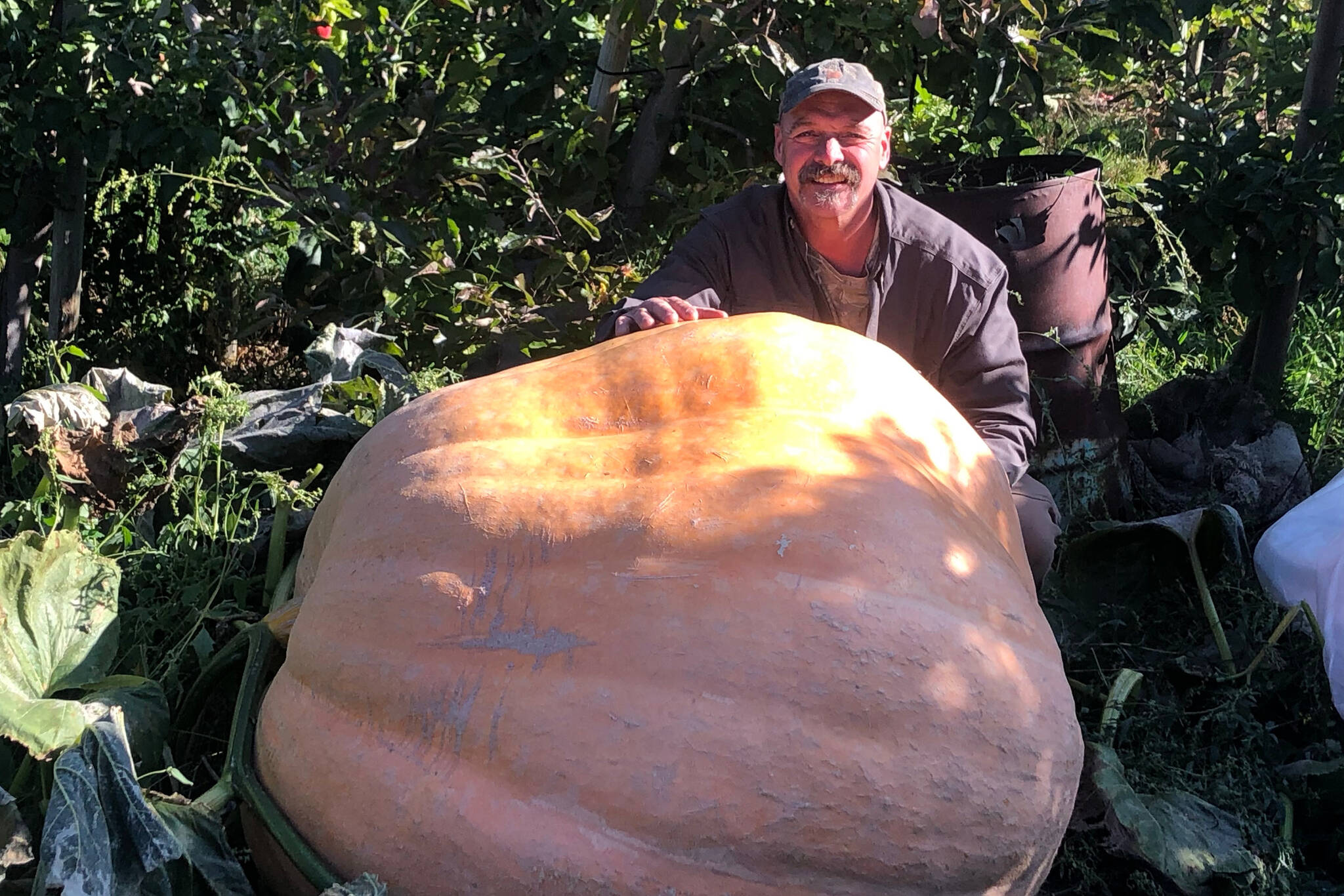 Billy Boerboom shows a massive pumpkin grown at his farm in Summerland. (Black Press file photo)
