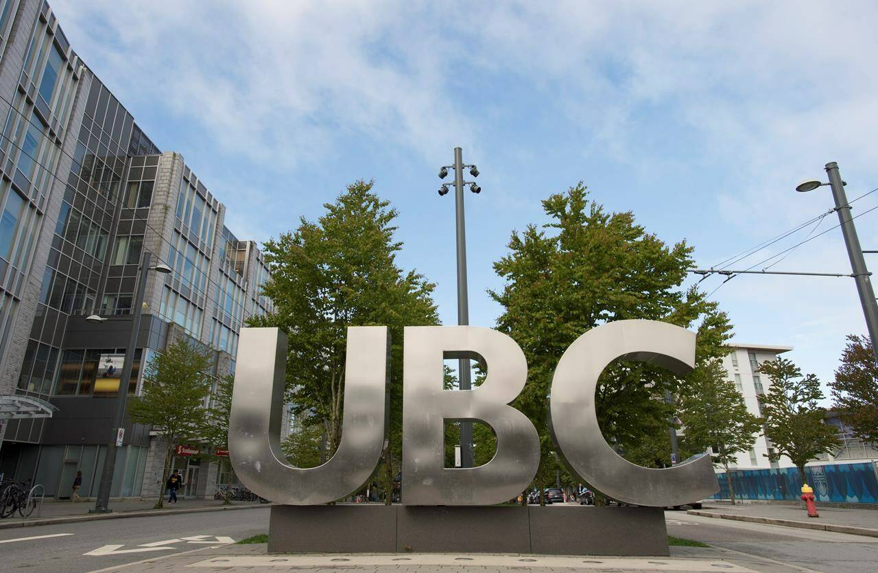 The UBC sign is pictured at the University of British Columbia in Vancouver, Tuesday, Apr. 23, 2019. THE CANADIAN PRESS/Jonathan Hayward