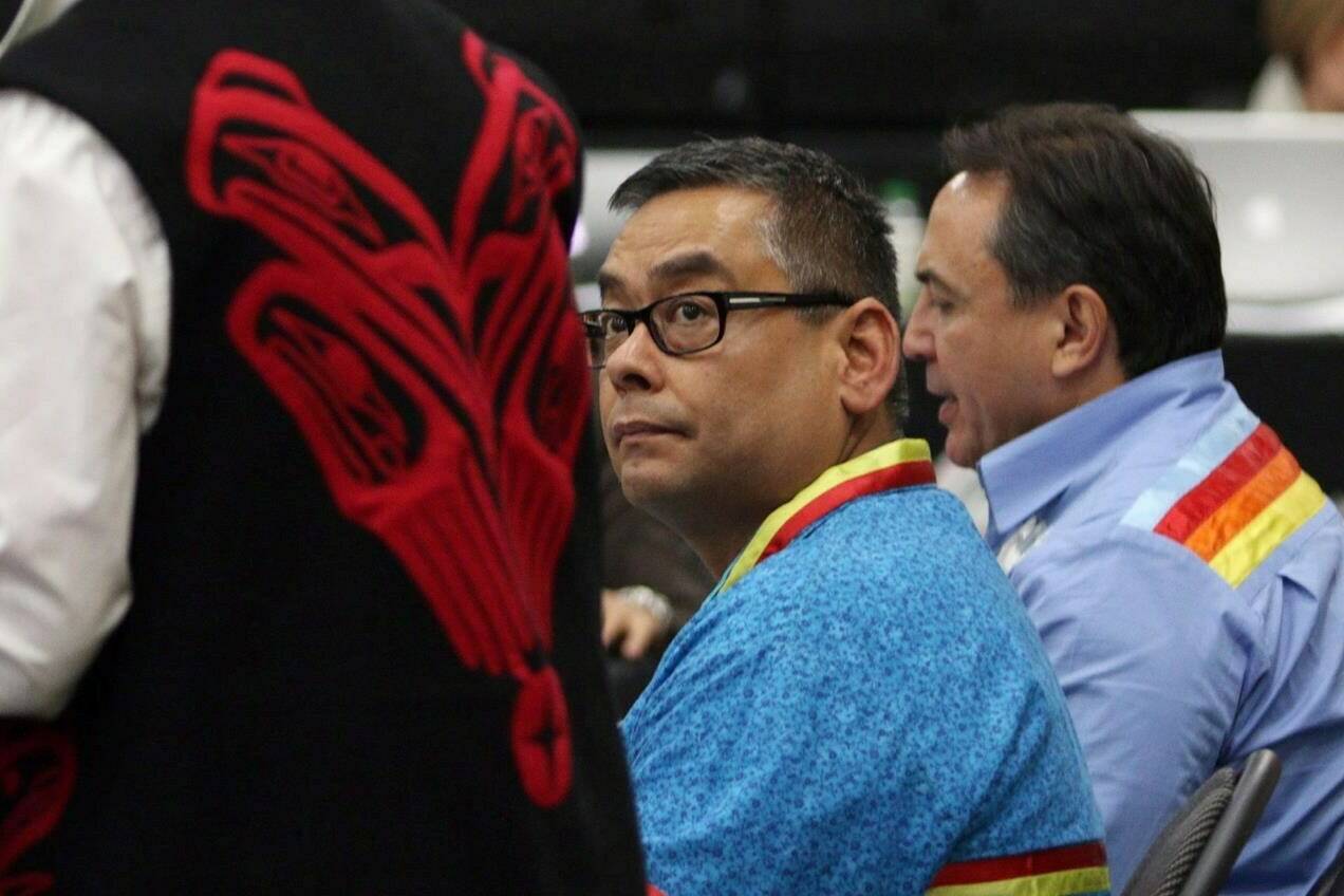 Regional Chief Shane Gottfriedson looks on as Carolyn Bennett, Minister of Indigenous and Northern Affairs, speaks at the Assembly of First Nations’ annual general meeting at the Songhees Wellness Centre in Victoria on October 24, 2016. THE CANADIAN PRESS/Chad Hipolito