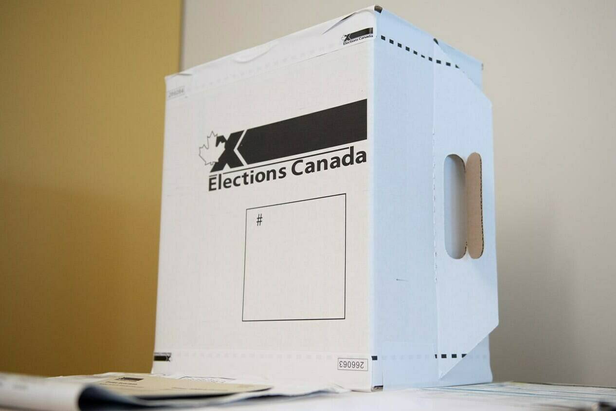 A sample ballot box is seen ahead of the 2019 federal election at Elections Canada's offices in Gatineau, Que., Friday, Sept. 20, 2019. THE CANADIAN PRESS/Justin Tang