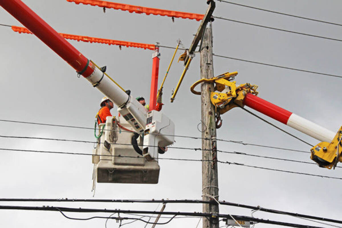 BC Hydro works to upgrade a power pole. (File photo)