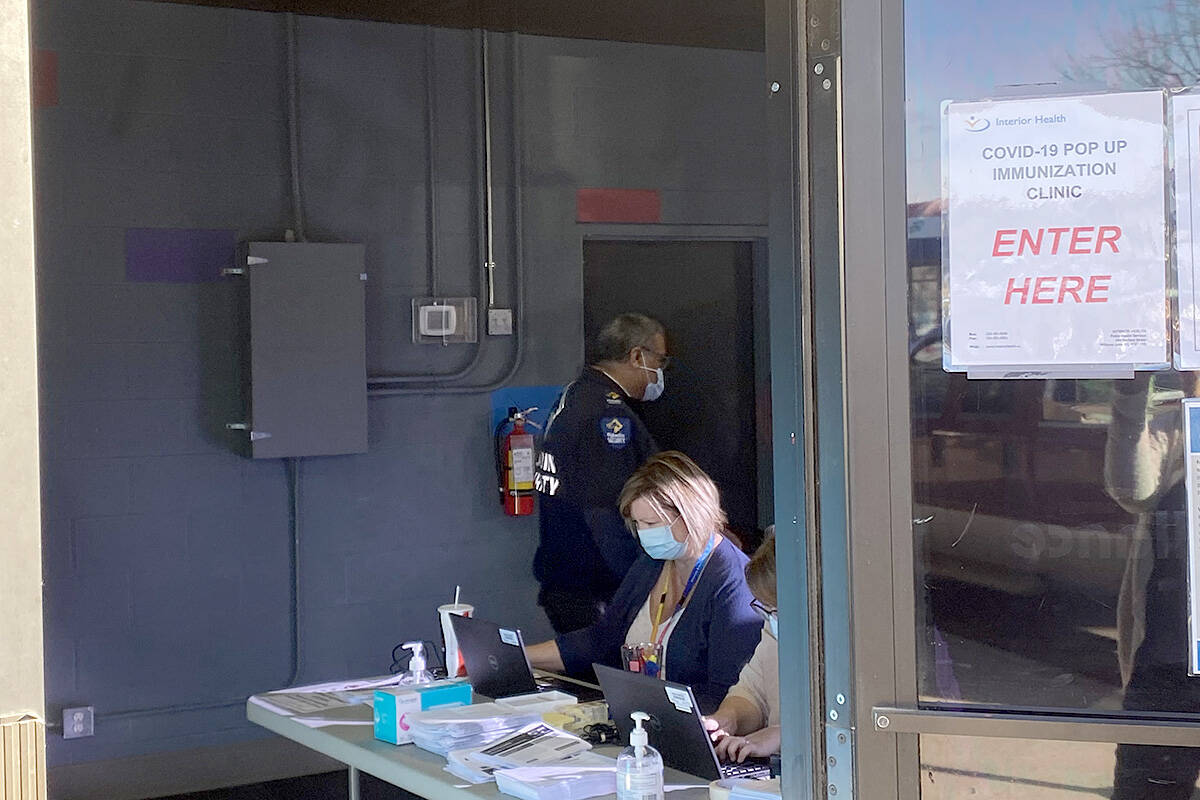 A drop-in vaccine clinic at Paradise Cinemas in Williams Lake, Thursday, Oct. 7. (Angie Mindus photo - Williams Lake Tribune)