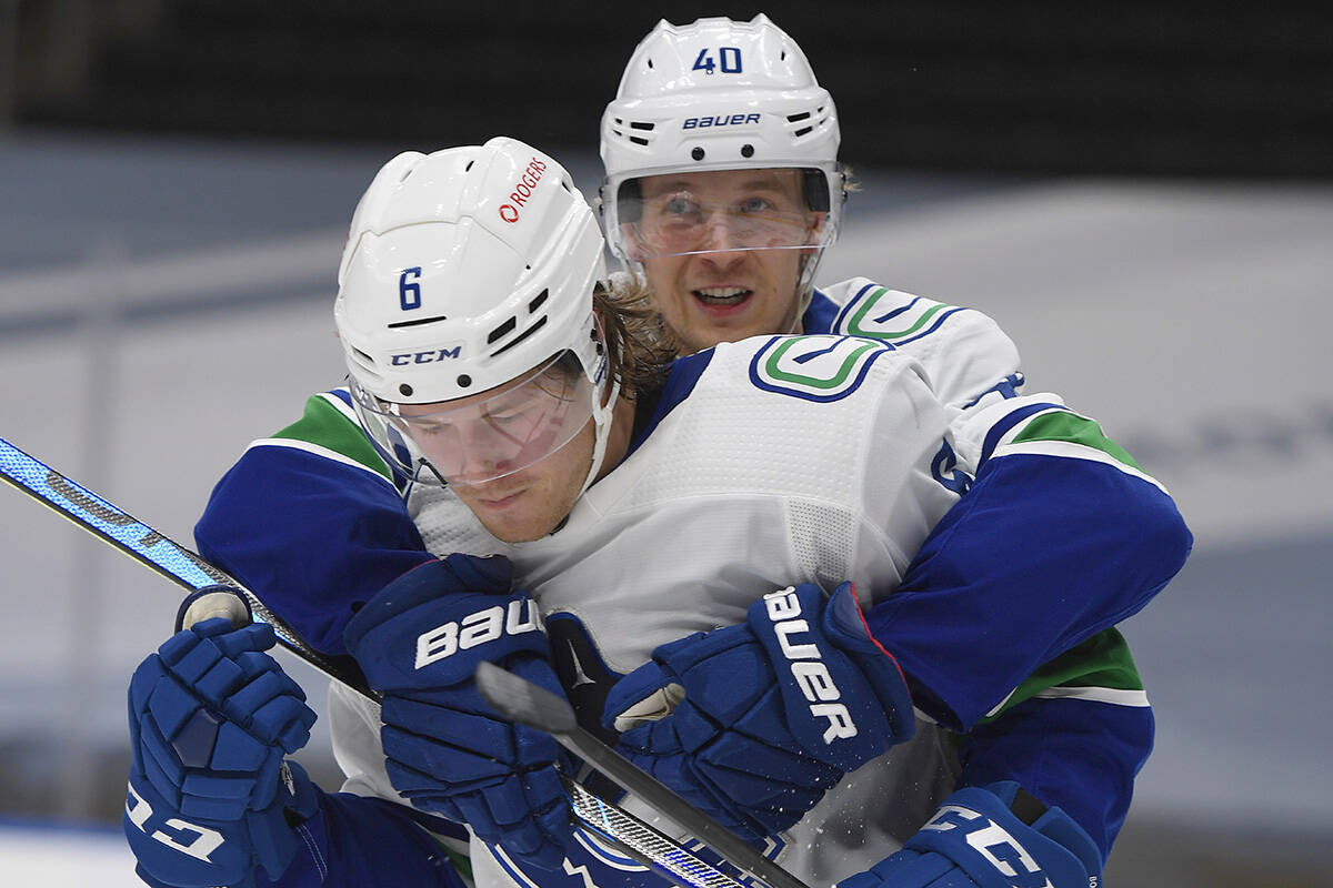 Vancouver Canucks players Brock Boeser (6) and Elias Pettersson (40). THE CANADIAN PRESS/Dale MacMillan