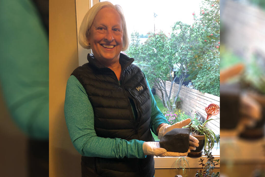 Ruth Hamilton with her famous Golden meteor. The rock is currently on loan to Western University for imaging and scans. (Ruth Hamilton photo)