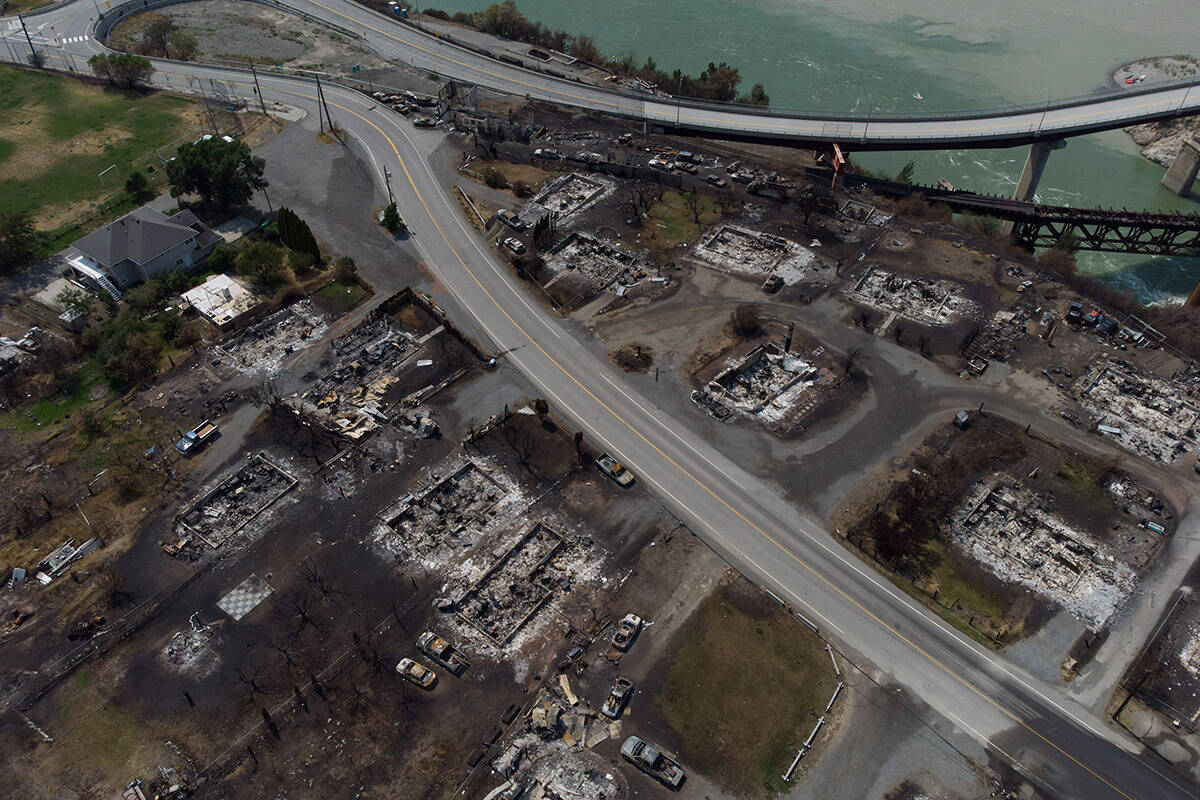 Damaged structures are seen in Lytton, B.C., on Friday, July 9, 2021, after a wildfire destroyed most of the village on June 30. THE CANADIAN PRESS/Darryl Dyck