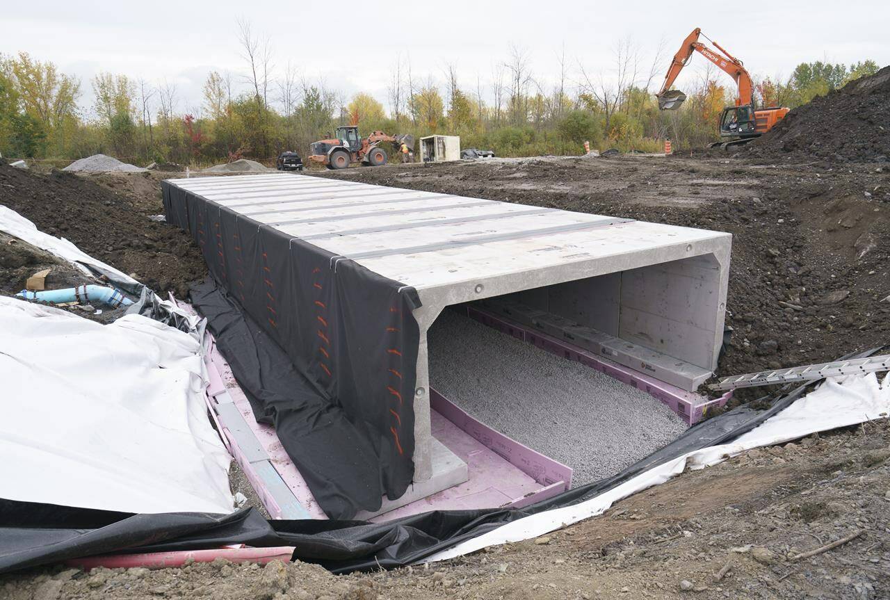 A wildlife corridor to help preserve the western chorus frog is seen under construction in Longueuil, Que. on Friday, October 15, 2021. THE CANADIAN PRESS/Paul Chiasson