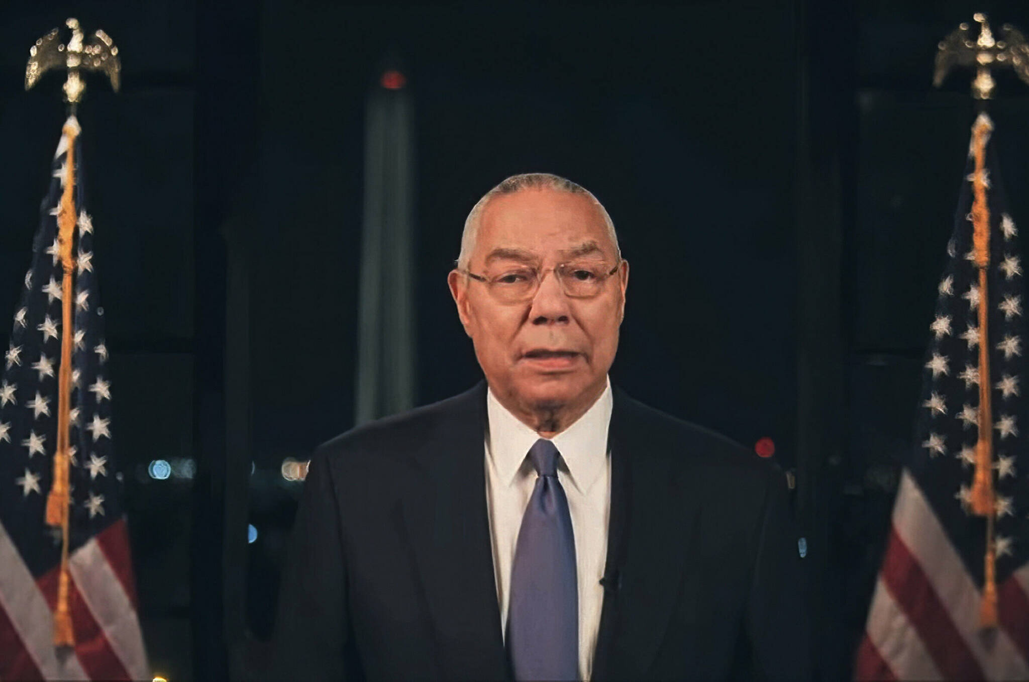 In this image from video made available before the start of the convention, former Secretary of State Colin Powell speaks during the second night of the Democratic National Convention on Tuesday, Aug. 18, 2020. (Democratic National Convention via AP)
