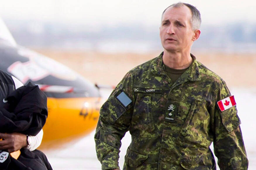 In this file photo, then Brigadier General Trevor Cadieu arrives at Canadian Forces Base Edmonton, Alta. Tuesday, Nov. 20, 2018. (THE CANADIAN PRESS/Jonathan Hayward)