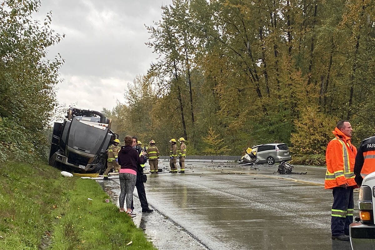 The collision took place between a van and a black semi on Wednesday afternoon. (Colleen Flanagan/The News)