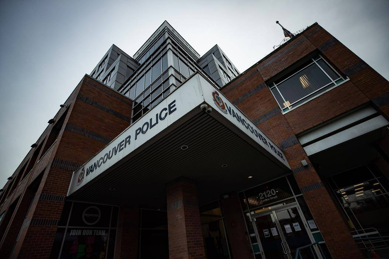 Vancouver Police Department headquarters is seen in Vancouver, on Saturday, Jan. 9, 2021. An uptick in random assaults that has been highlighted by the Vancouver police points to bigger problems in the city that may be magnified because of the pandemic, say experts. THE CANADIAN PRESS/Darryl Dyck