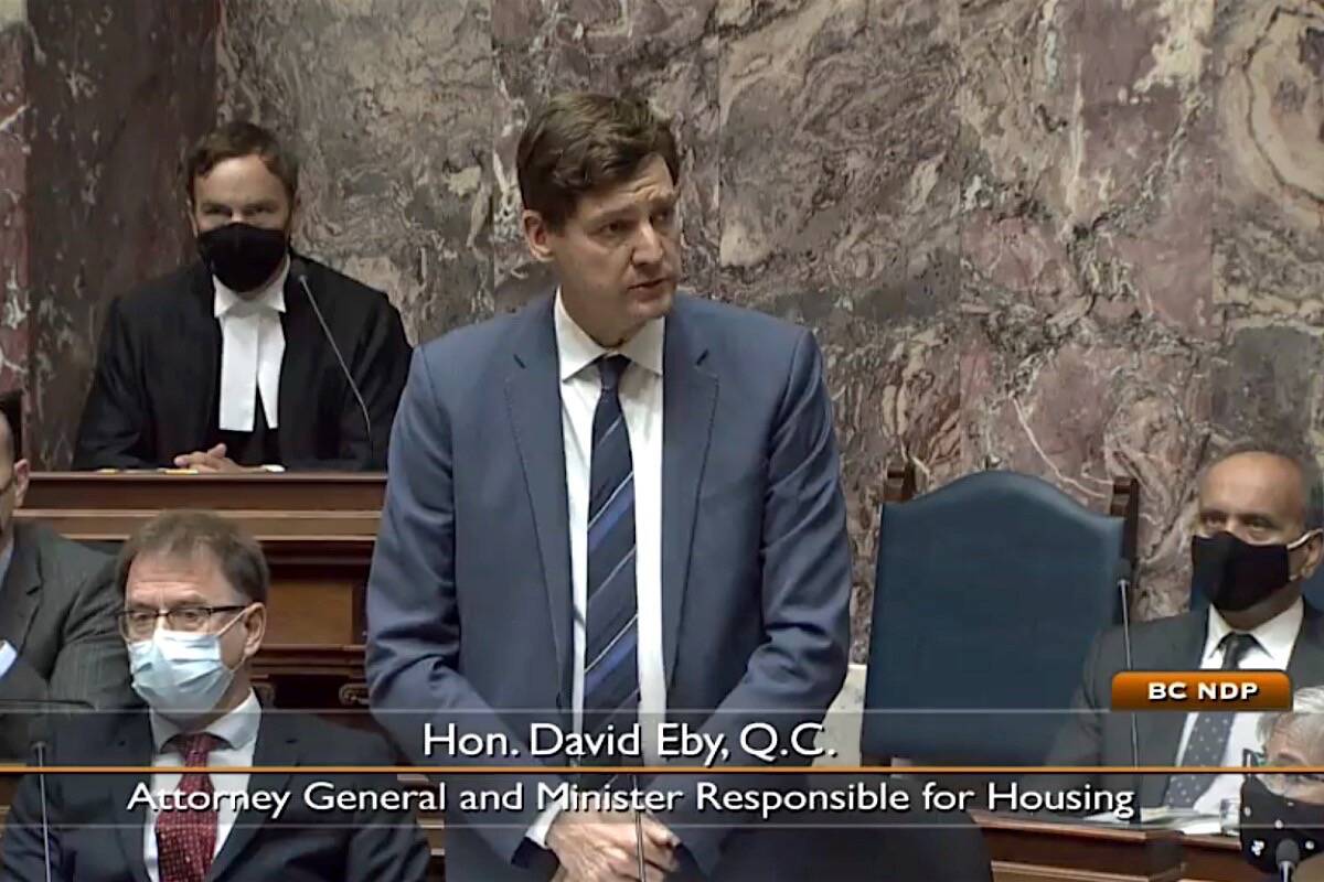 Attorney General David Eby speaks in the B.C. legislature, Oct. 5, 2021. (Hansard TV)
