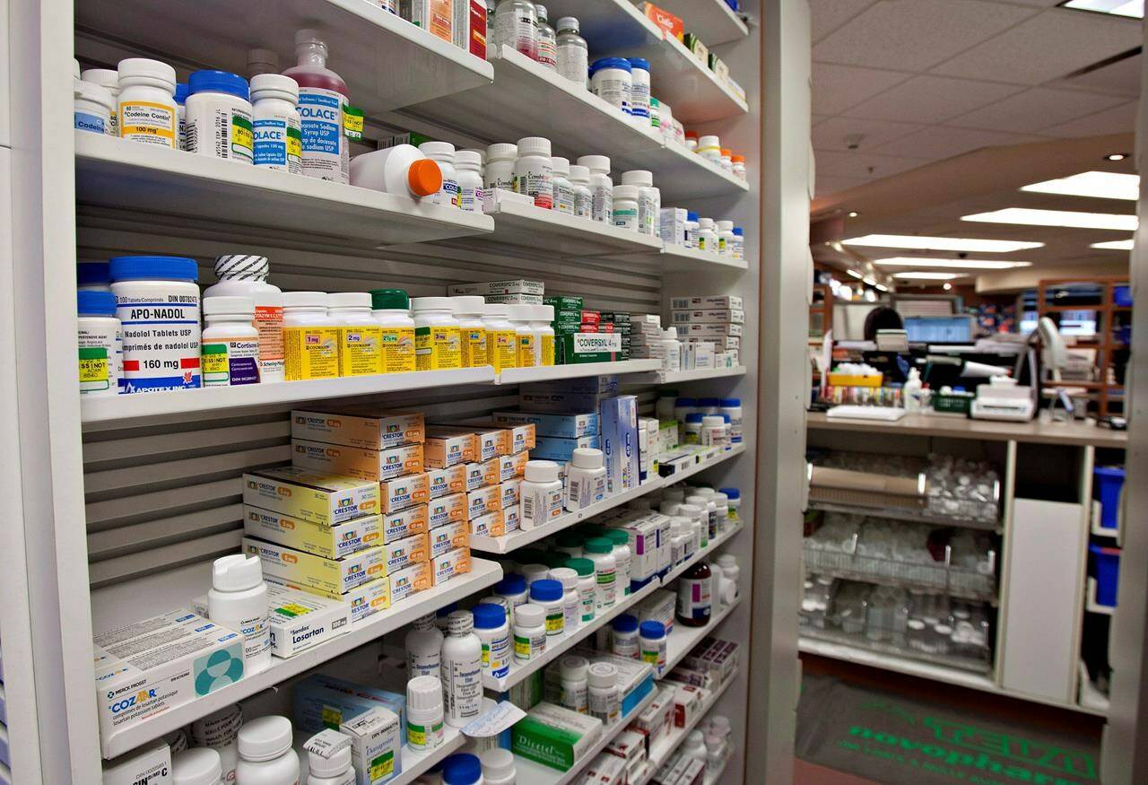 A shelf of drugs at a pharmacy in Quebec City on March 8, 2012. Critics of a major drug-price overhaul hope a new federal cabinet will put a temporary stop to the new regulations set to come into effect in January. The Patented Medicine Prices Review Board is set to change the way it sets a price cap on medicines in Canada in an effort to lower excessively expensive drug prices. THE CANADIAN PRESS/Jacques Boissinot