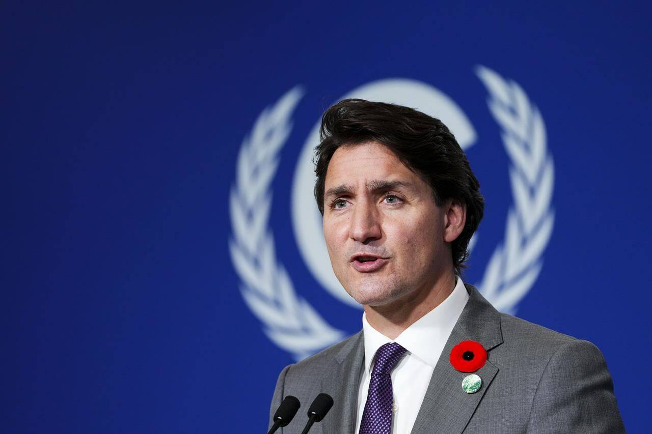 Prime Minister Justin Trudeau holds a press conference at COP26 in Glasgow, Scotland on Tuesday, Nov. 2, 2021. THE CANADIAN PRESS/Sean Kilpatrick