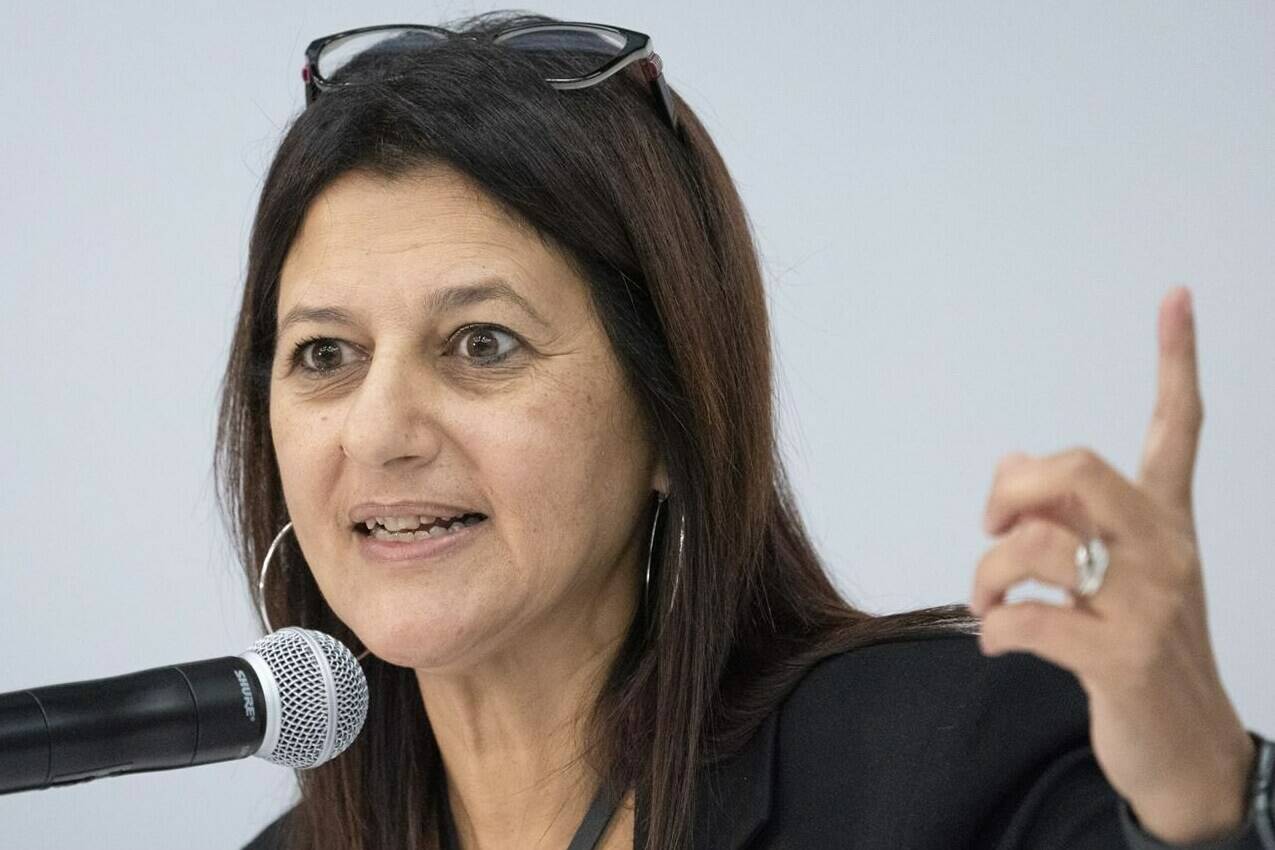 Coroner Géhane Kamel speaks during a news conference in Trois-Rivières, Que., on Oct. 5, 2021. THE CANADIAN PRESS/Ryan Remiorz