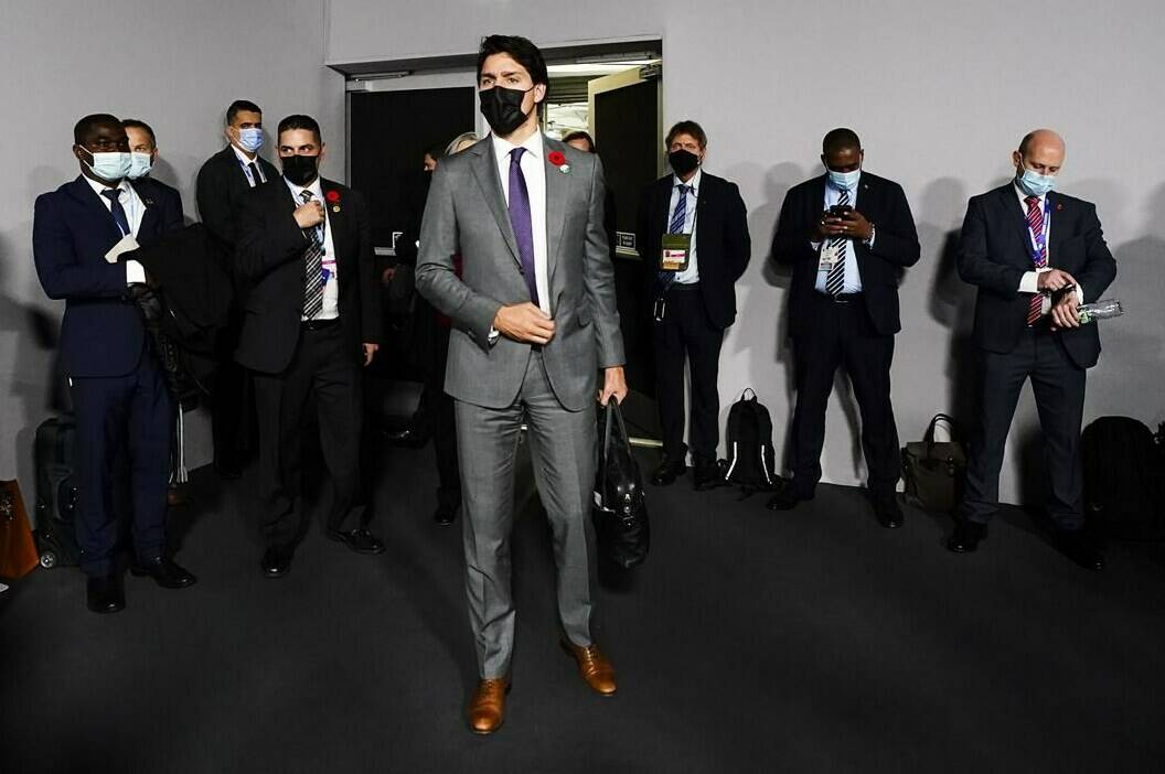 Prime Minister Justin Trudeau arrives to take part in an Oceans Panel Discussion at COP26 in Glasgow, Scotland, on Tuesday, Nov. 2, 2021. Alberta, the province with Canada’s largest oil and gas industry, has sent one of the country’s smallest delegations to the international climate conference. THE CANADIAN PRESS/Sean Kilpatrick