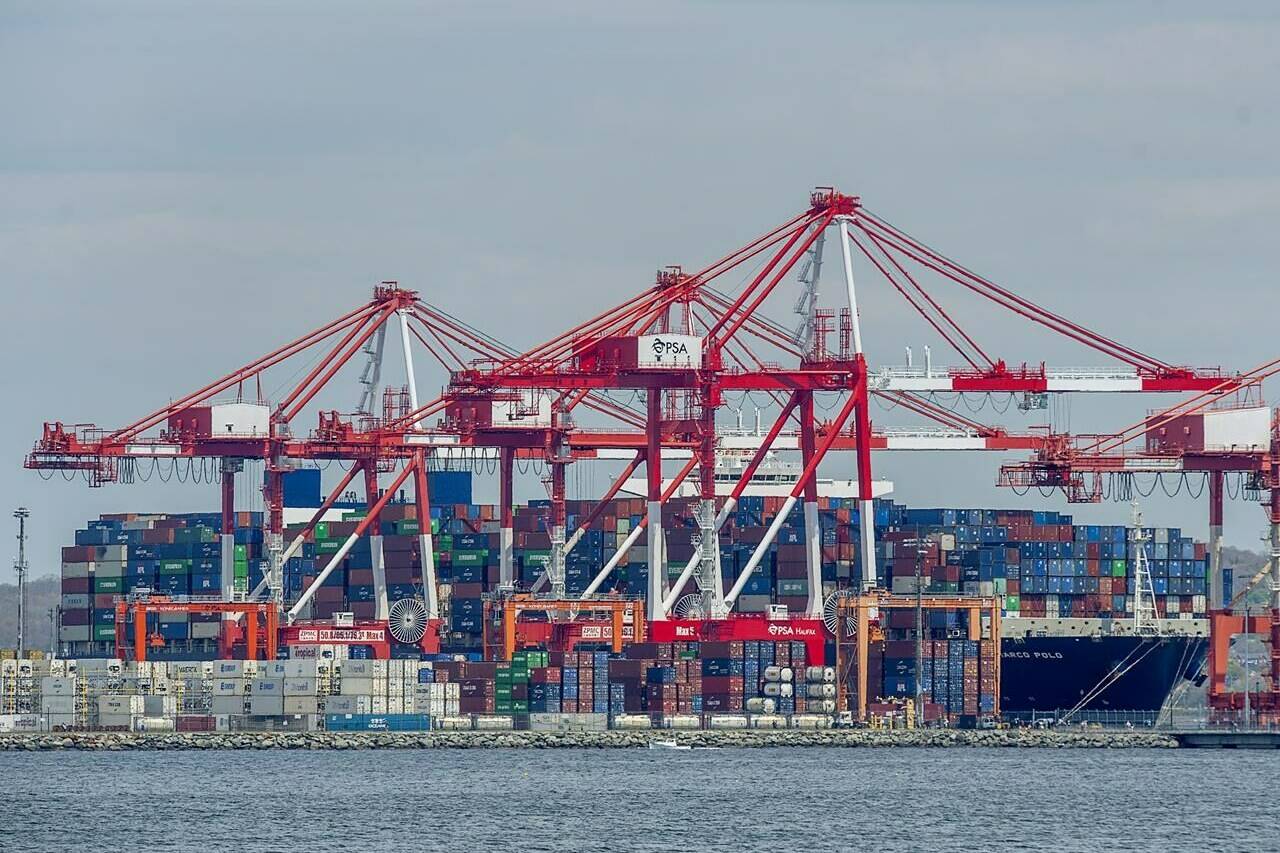 The container ship CMA CGM Marco Polo unloads cargo at the PSA Halifax container berth in Halifax on May 18, 2021. THE CANADIAN PRESS/Andrew Vaughan