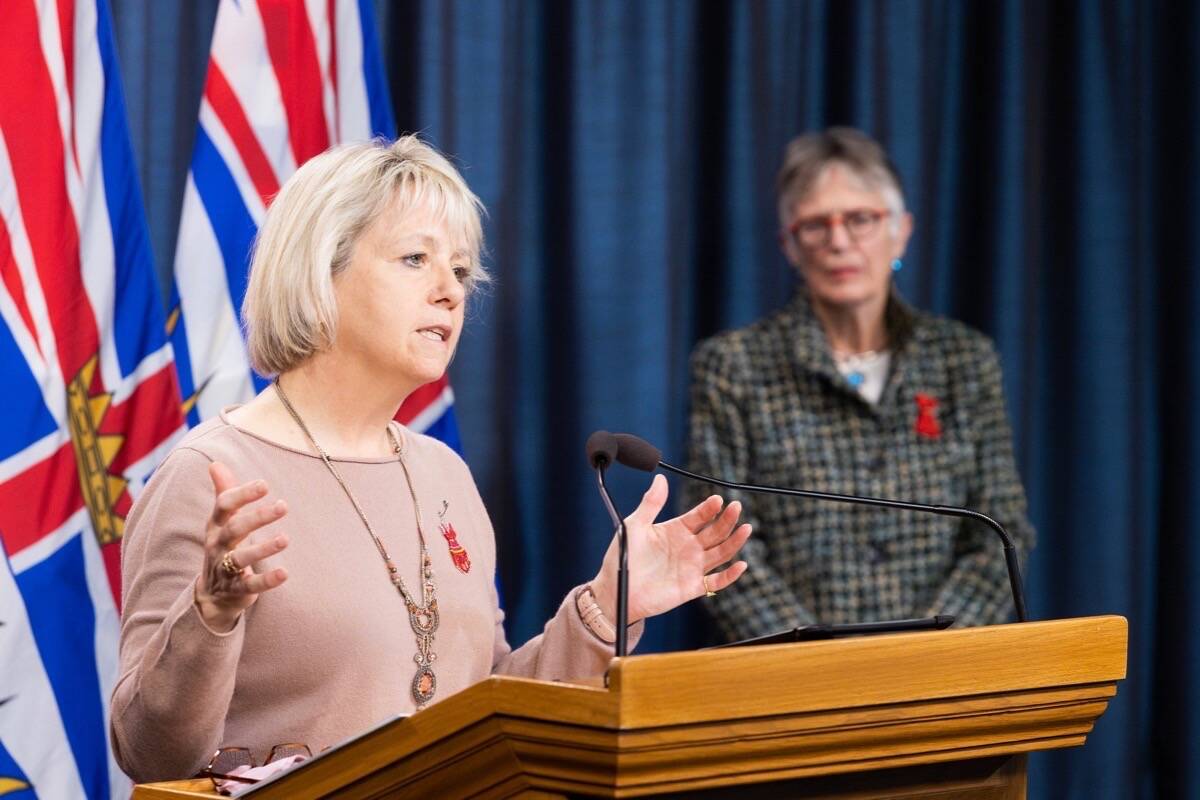 Provincial health officer Dr. Bonnie Henry and vaccination lead Dr. Penny Ballem outline B.C.’s COVID-19 booster vaccine program, which moves to the general population starting in December. (B.C. government photo)