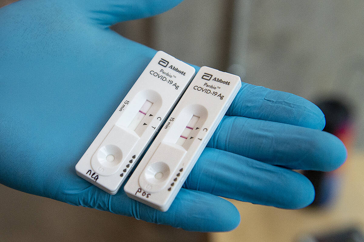 An Abbott Laboratories Panbio COVID- 19 Rapid Test device is displayed at a pop-up COVID-19 testing site. THE CANADIAN PRESS/Andrew Vaughan