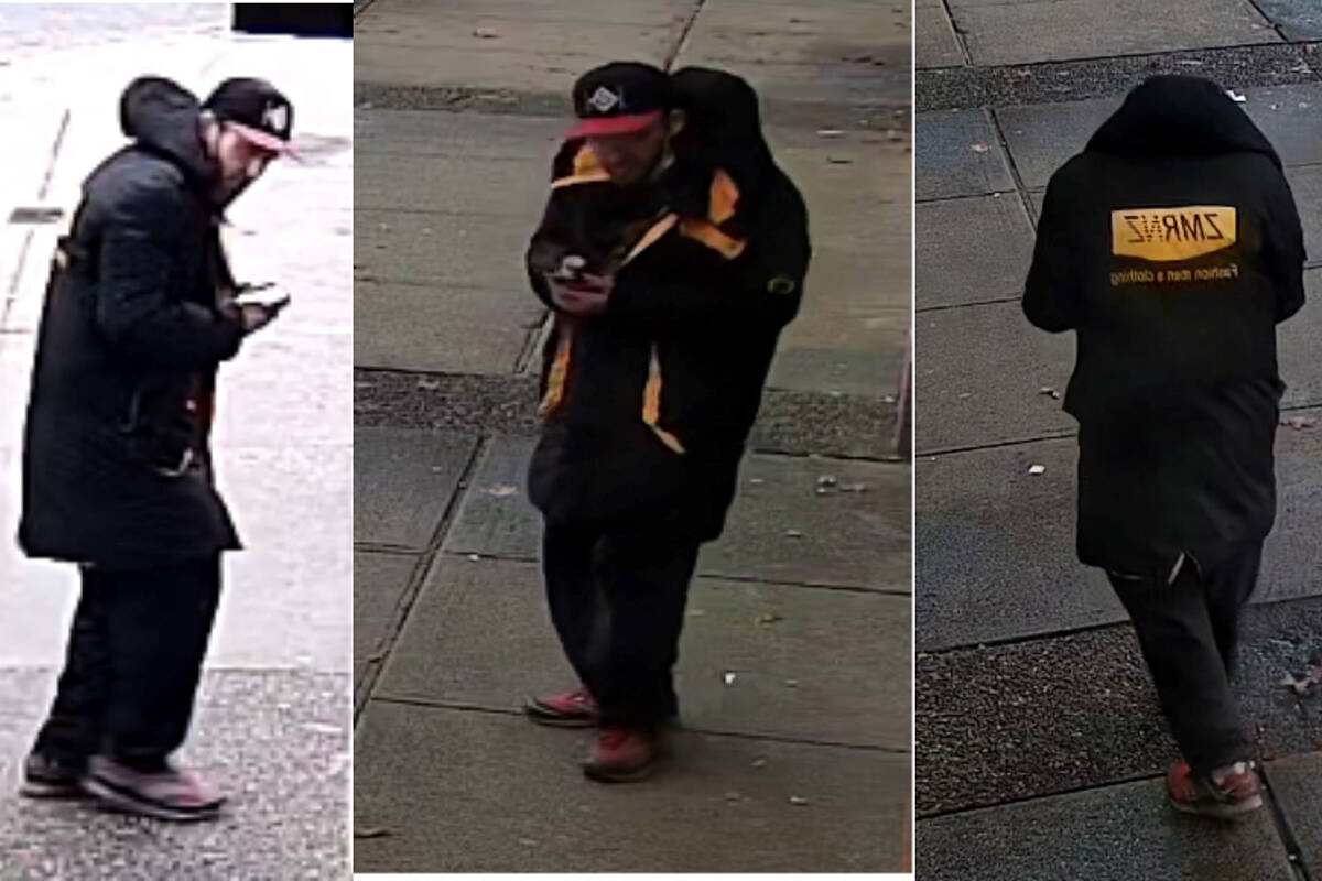 Police are looking for this man in connection to the theft of a car with a mother and baby inside in Vancouver on Friday, Nov. 5, 2021. (Vancouver Police Department)