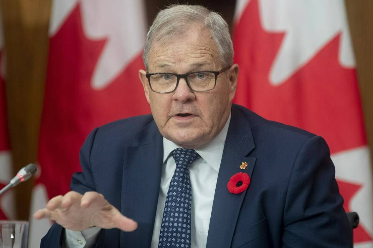 Veterans Affairs and Associate Minister of National Defence Minister Lawrence MacAulay responds to a question during a news conference in Ottawa on November 10, 2020. THE CANADIAN PRESS/Adrian Wyld