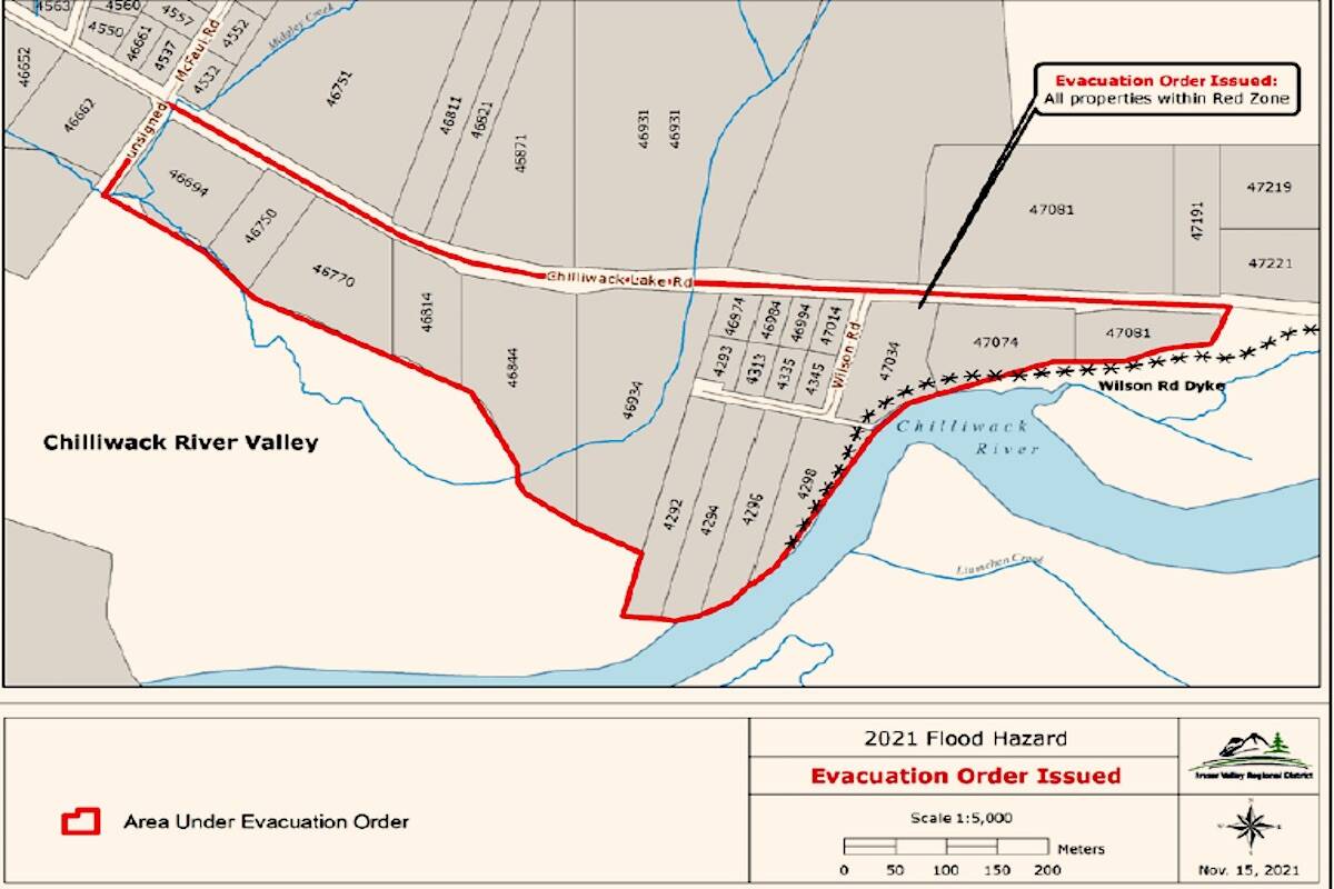 Evacuation order came on the afternoon of Nov. 15, 2021 for parts of the CRV. (FVRD)
