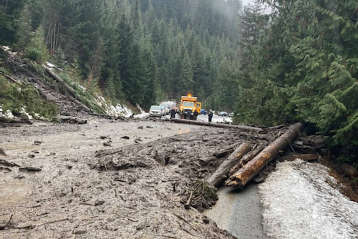 Crews work to clear a mudslide between Lil’wat Place and Texas Creek Road near Lillooet on Hwy. 99. (BC Transportation)