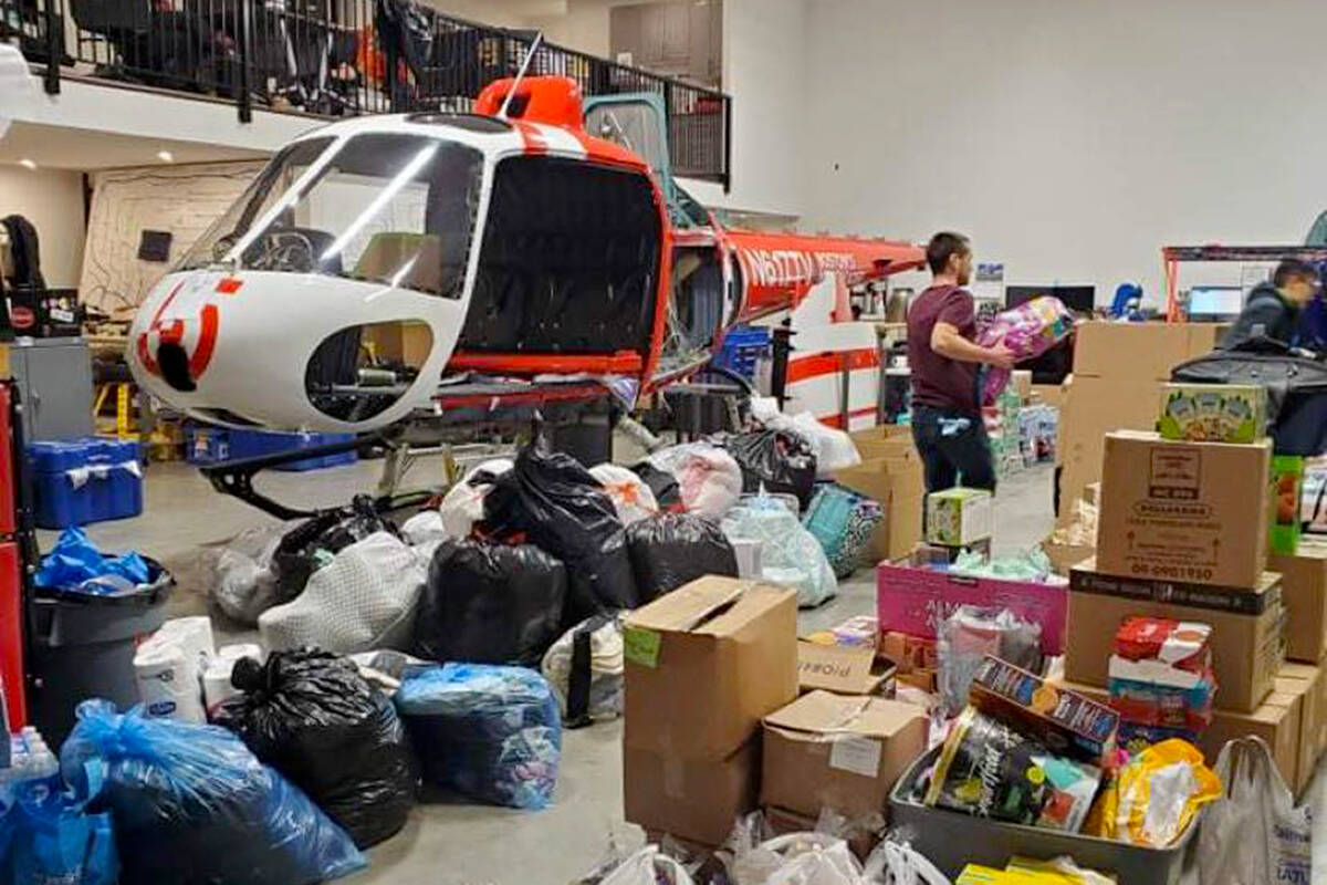 Some of the collected supplies were dropped off at the Pitt Meadows Airport to be transported to Hope. (Jaime Knowles/Special to The News)