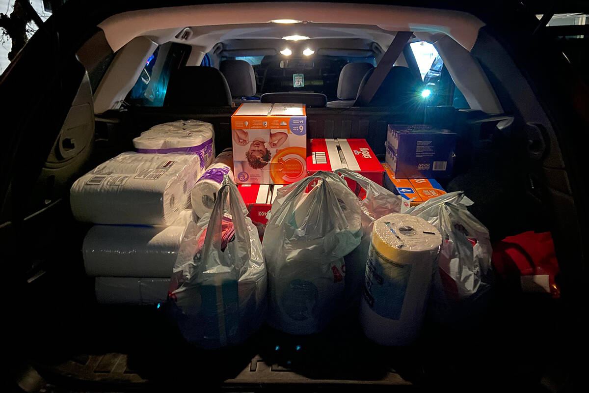 Knowles and Tammera Morine collected more than three full SUVs filled with essential supplies for the people in Hope and Abbotsford. (Jaime Anne/Special to The News)