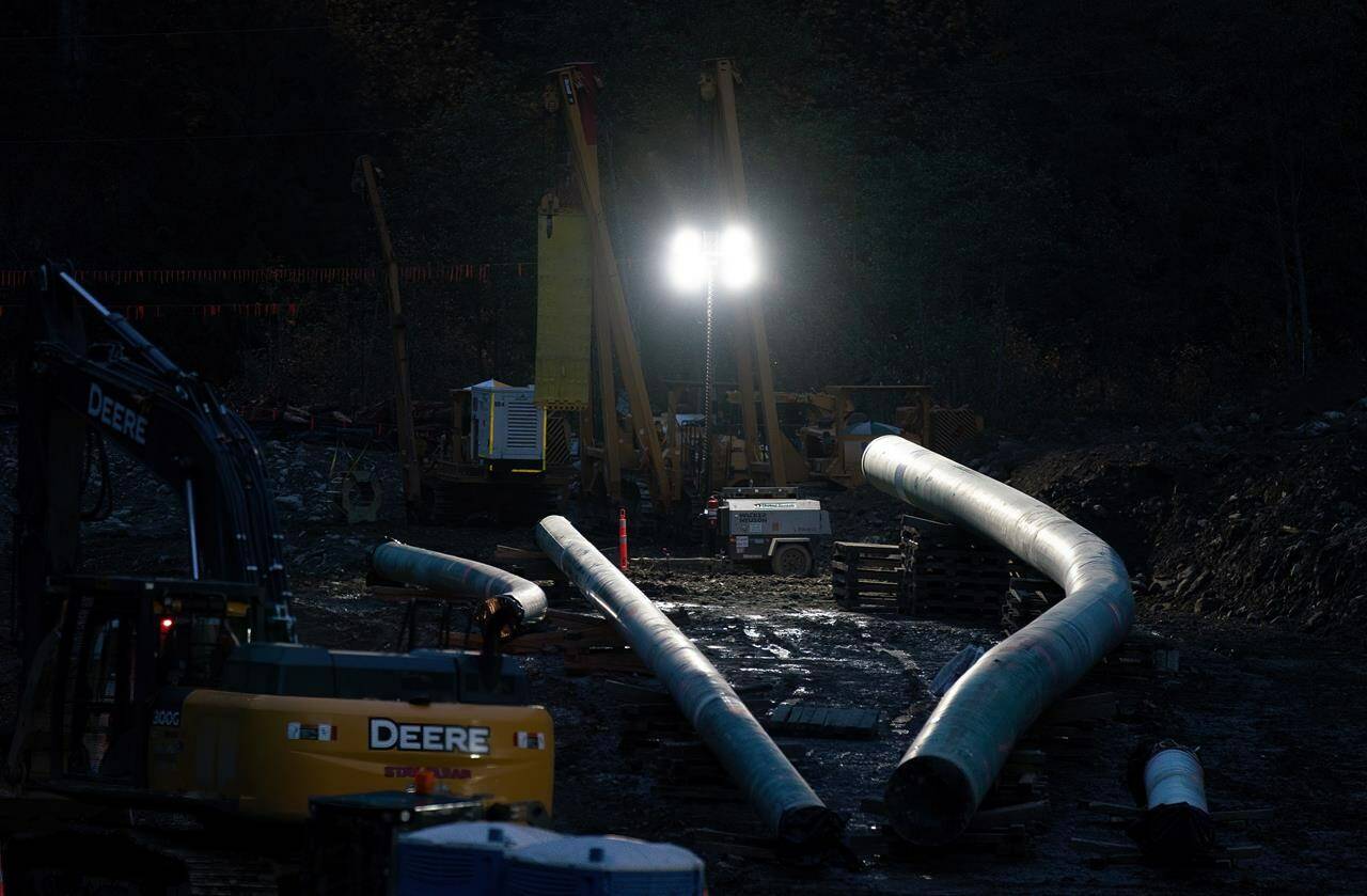 Construction of the Trans Mountain Pipeline is pictured near Hope, B.C., Monday, Oct. 18, 2021. The precautionary shut down of the Trans Mountain pipeline continues, but British Columbia's gasoline supply is secure for now. THE CANADIAN PRESS/Jonathan Hayward