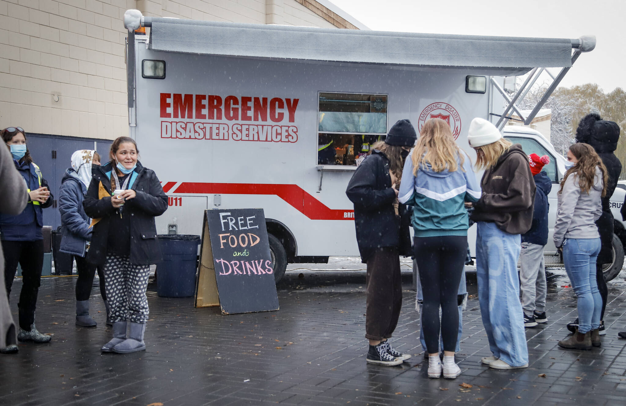 Evacuated residents from Merritt, B.C., gather at a reception centre in Kamloops, B.C., Thursday, Nov. 18, 2021.THE CANADIAN PRESS/Jeff McIntosh