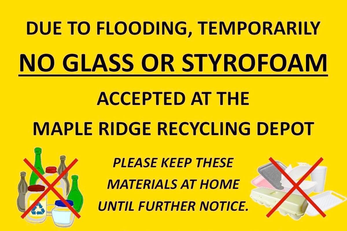 Glass and styrofoam is not being accepted at recycling facilities across the province. (Ridge Meadows Recycling Society/Special to The News)