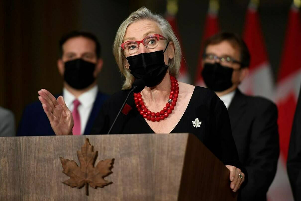 Minister of Mental Health and Addictions and Associate Minister of Health Carolyn Bennett at a news conference in Ottawa on Tuesday, Oct. 26, 2021. THE CANADIAN PRESS/Justin Tang