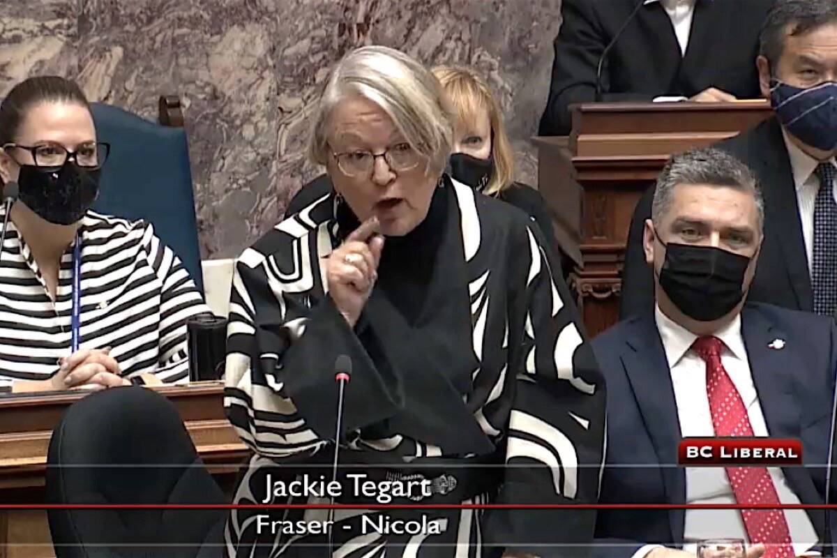 Fraser Nicola MLA Jackie Tegart calls for action on wildfire recovery at Lytton, B.C. legislature, Oct. 7, 2021. (Hansard TV)