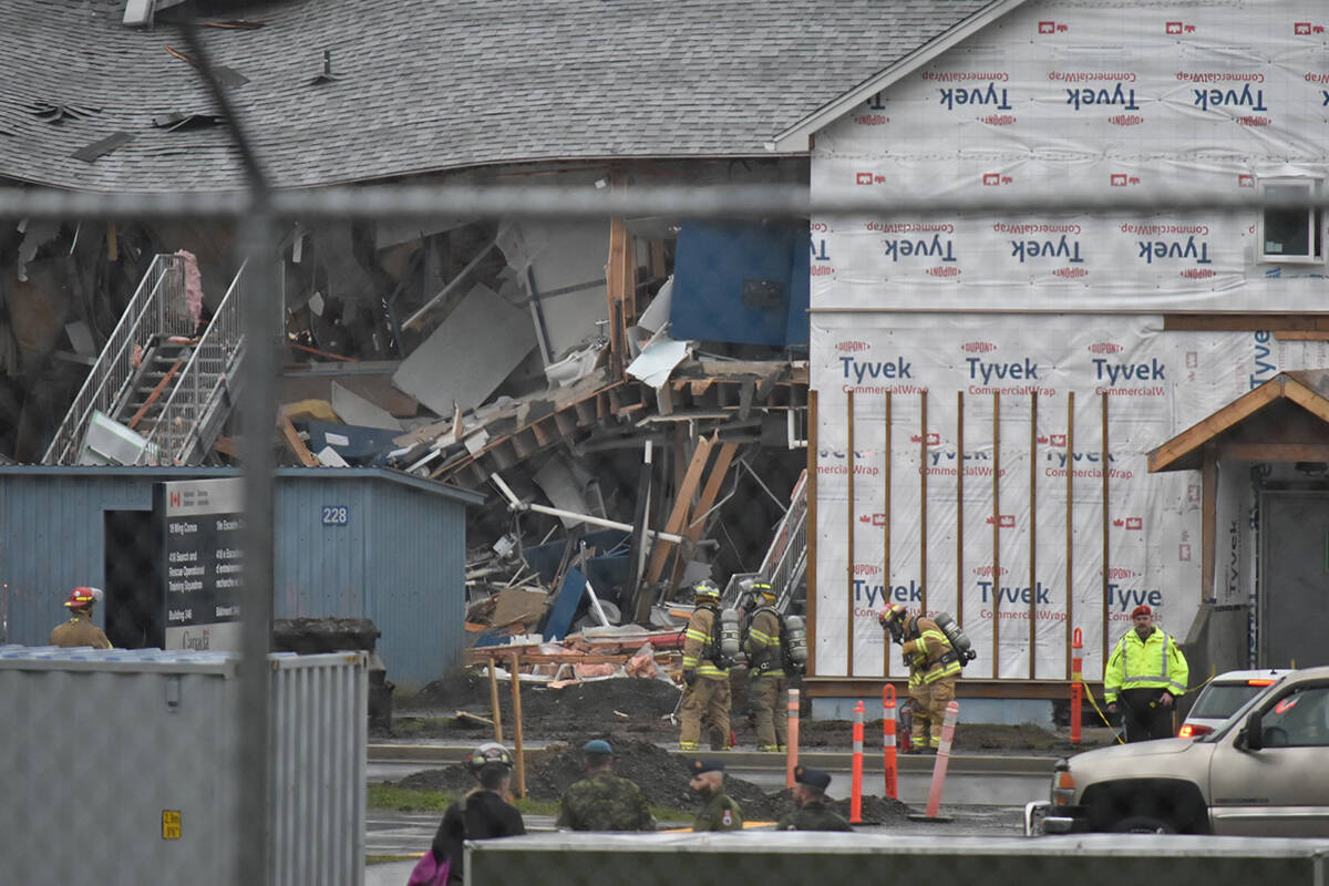 This photo shows some of the damage incurred to a building after a gas explosion ripped through Building 25 at 19 Wing Comox on Thursday, Nov. 18. Photo by Erin Haluschak