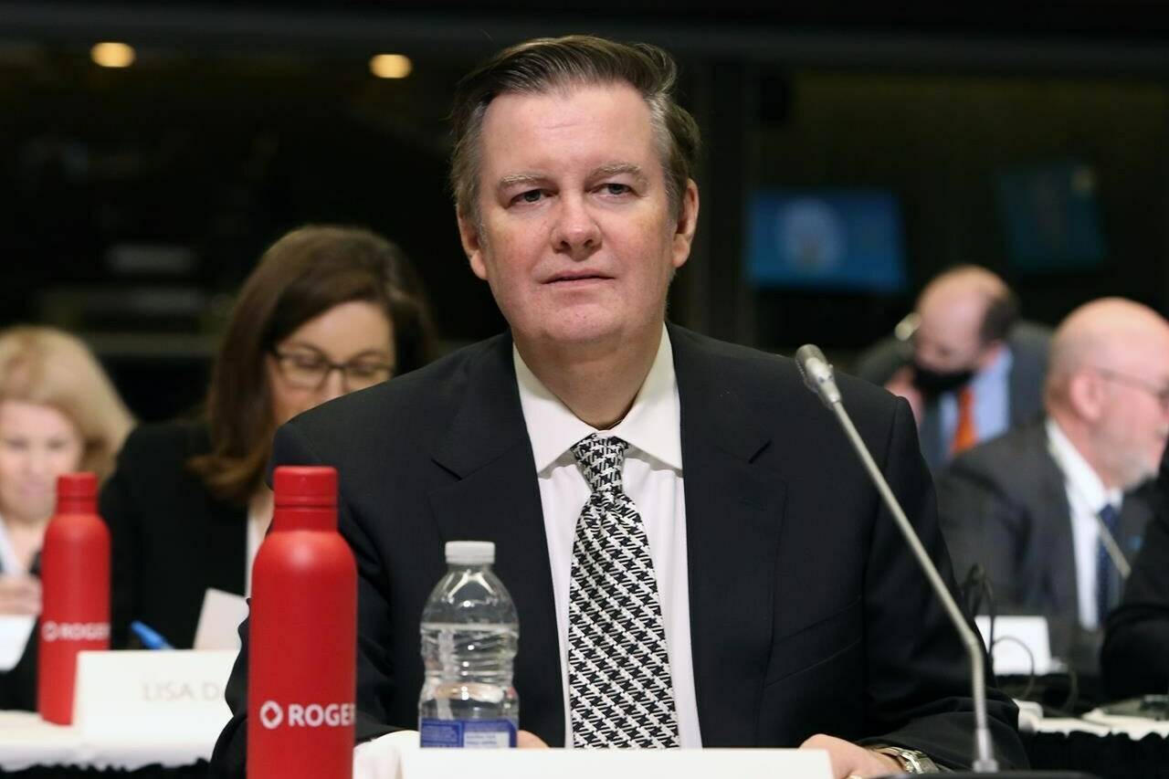 Edward Rogers, Chairman of Rogers Communications, is shown before the start of the CRTC hearing looking into the merge of the two communication companies in Gatineau, Quebec, on Monday November 22, 2021. THE CANADIAN PRESS/Fred Chartrand