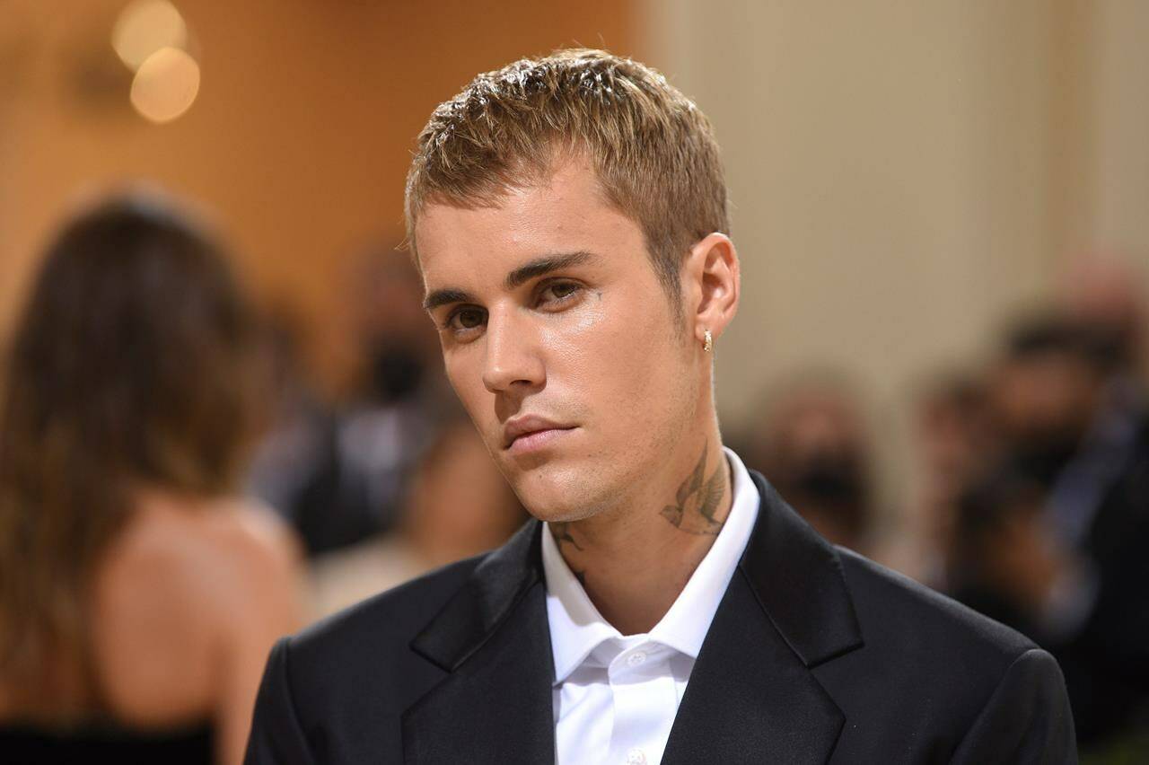 Justin Bieber is leading the Canadian nominees at the Grammy Awards with a little help from his megahit “Peaches.” Bieber attends The Metropolitan Museum of Art’s Costume Institute benefit gala in New York on September 13, 2021. THE CANADIAN PRESS/AP, Invision - Evan Agostini