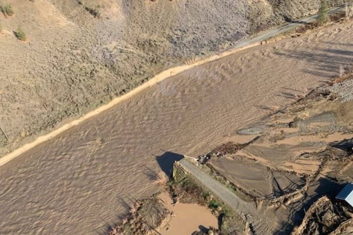 One of multiple washout sections on Highway 8 between Merritt and Spences Bridge B.C., Nov. 17, 2021. (Ministry of Transportation photo)