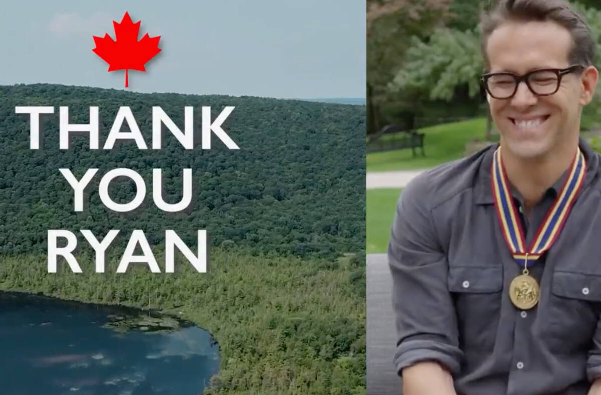 Ryan Reynolds reacts to a five minute video and song by Steven Page honouring his contributions to Canada. (Ryan Reynolds/Twitter).