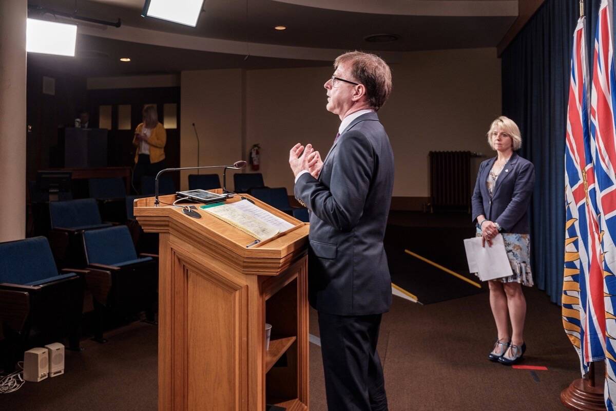 B.C. Health Minister Adrian Dix and provincial health officer Dr. Bonnie Henry update the COVID-19 situation, B.C. legislature, July 20, 2020. (B.C. government)