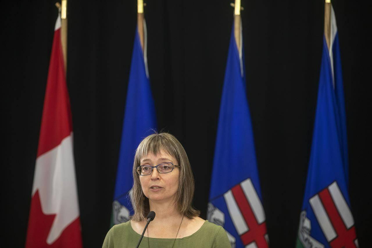 Alberta chief medical officer of health, Dr. Deena Hinshaw, provides a COVID-19 update in Edmonton on Friday, Sept. 3, 2021. THE CANADIAN PRESS/Jason Franson