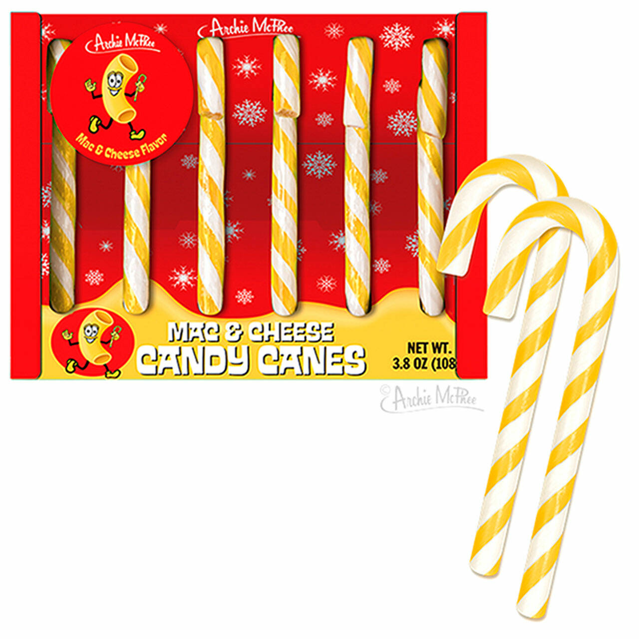 Seattle novelty company Archie McPhee sells mac and cheese candy canes, among other simulated flavours. (Archie McPhee)