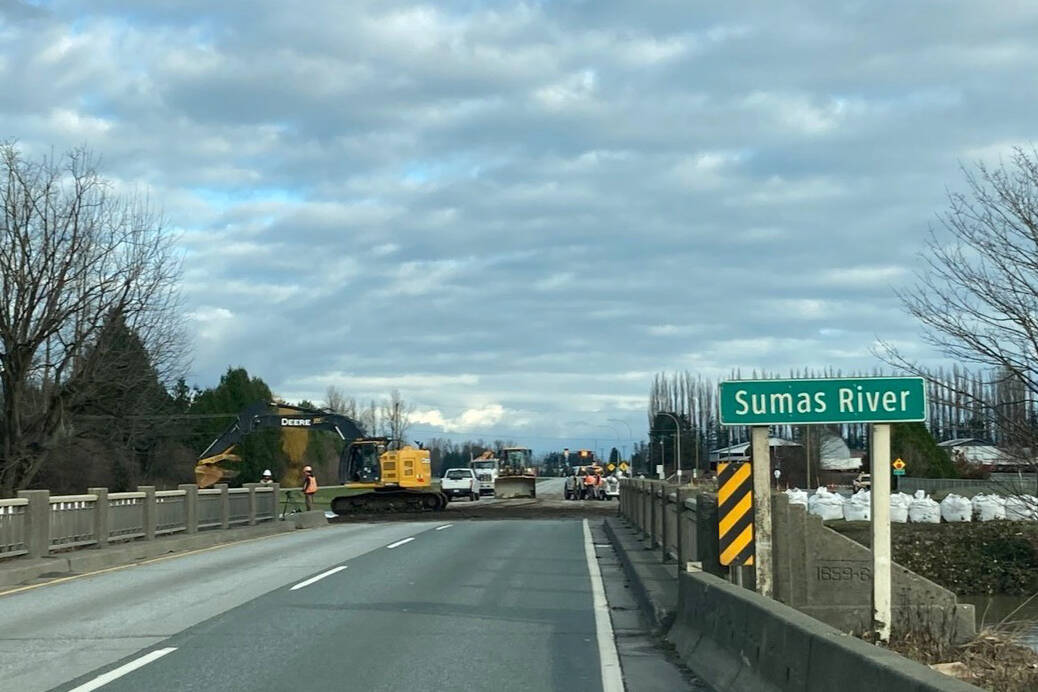 Highway 1 is open between Chilliwack and Abbotsford in all lanes as flood waters recede and the Tiger Dam was disassembled. (Photo/B.C. Transportation)