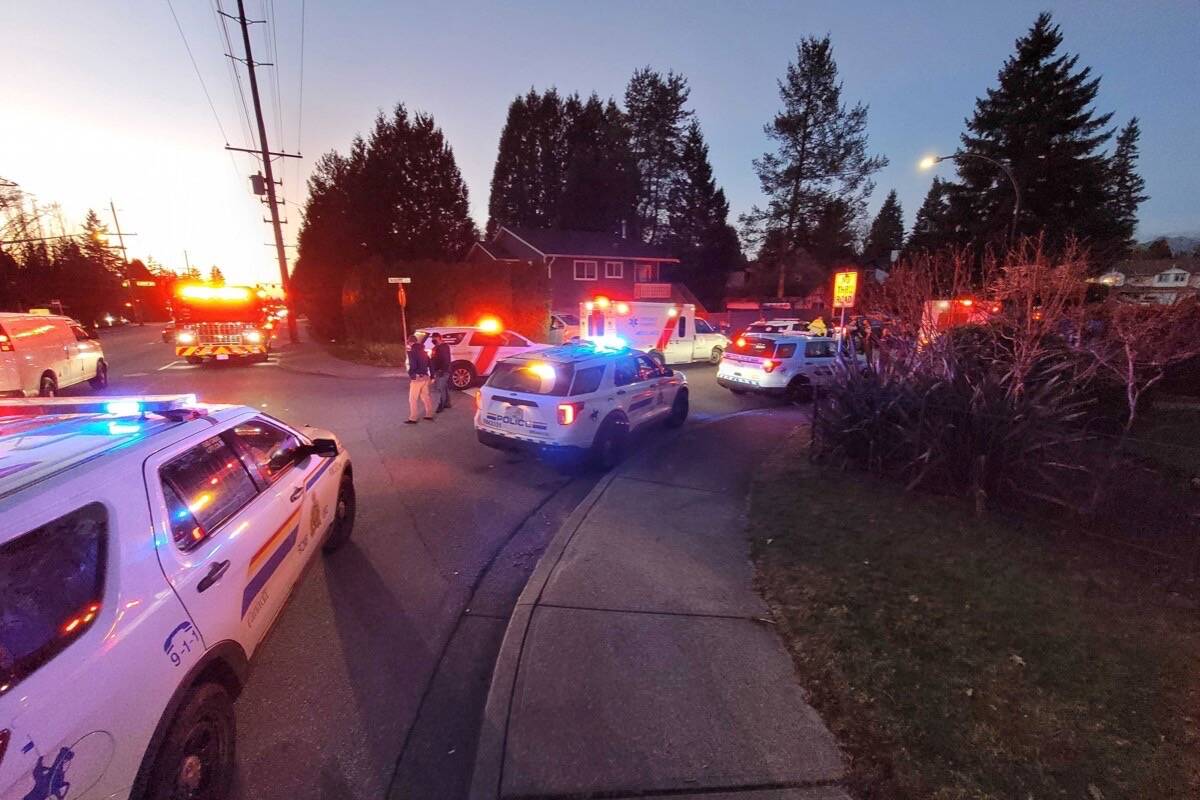Police are on scene for a possible shooting on McIntyre Court in Maple Ridge. (Neil Corbett/The News)