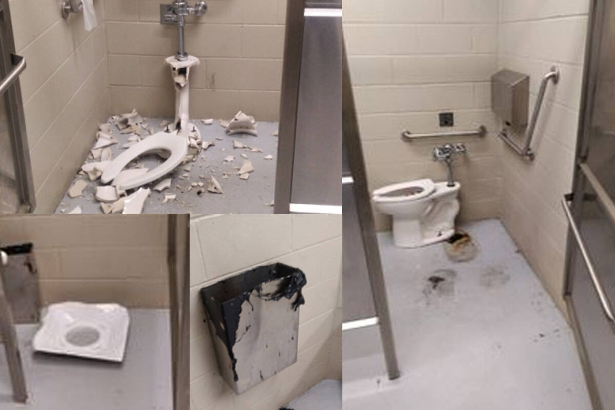 Surrey RCMP say damage to public washrooms may be related to a social medial trend. (RCMP Handout)