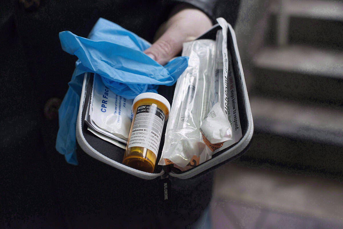 FILE – A naloxone anti-overdose kit is shown in Vancouver, Friday, Feb. 10, 2017. THE CANADIAN PRESS/Jonathan Hayward