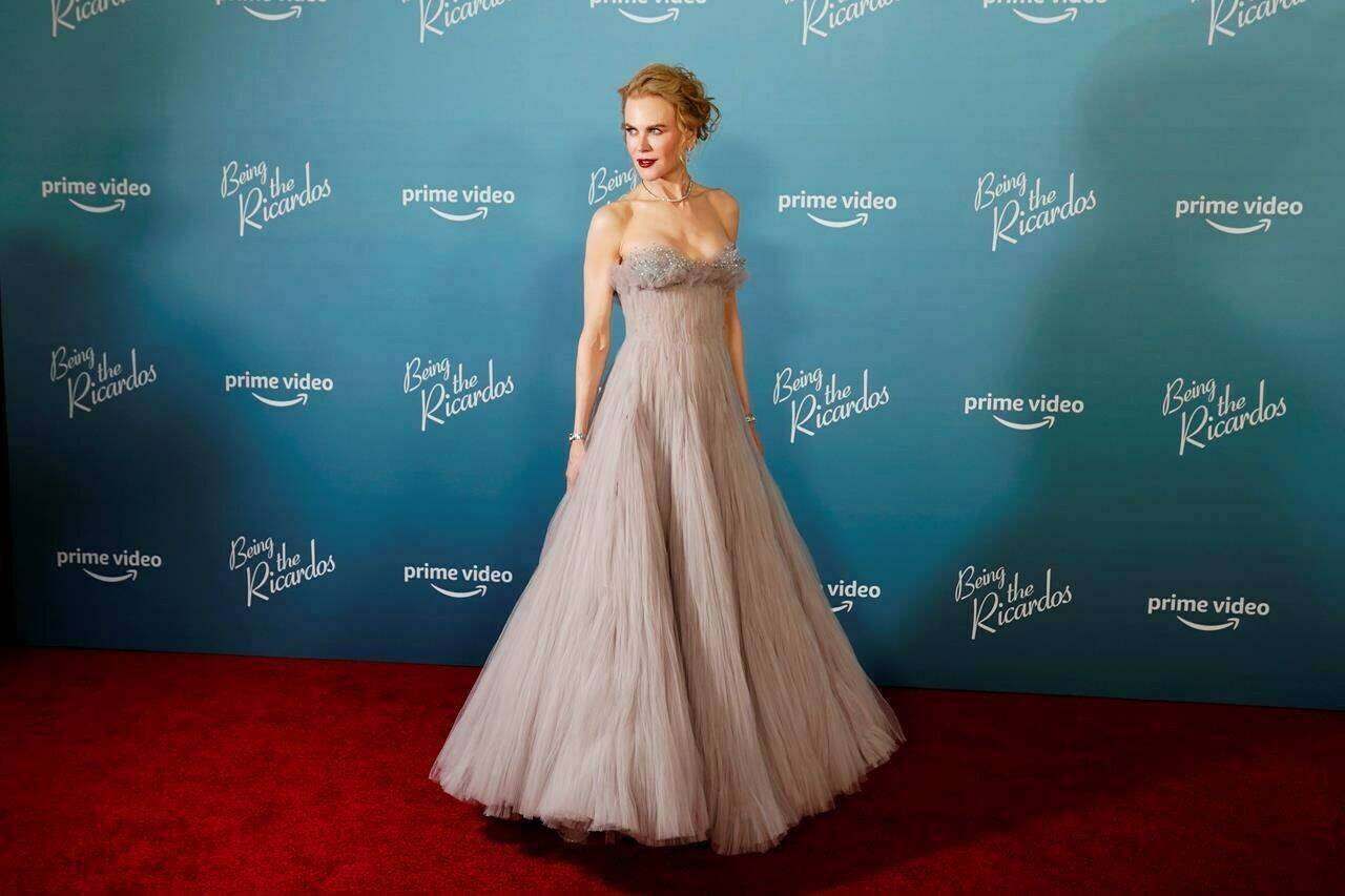 Nicole Kidman, a cast member in “Being the Ricardos,” poses at the premiere of the film, Monday, Dec. 6, 2021, at The Academy Museum in Los Angeles. (AP Photo/Chris Pizzello)