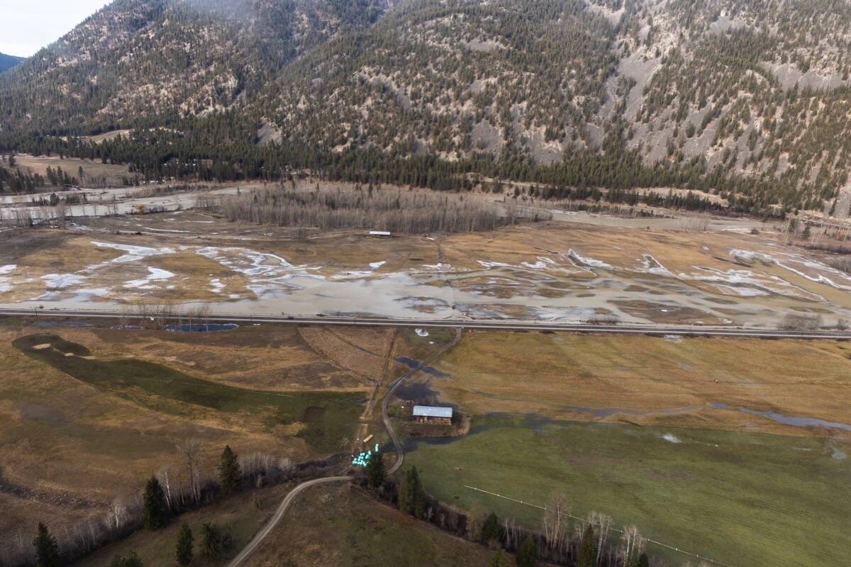 Aerial view of aftermath of flooding near Princeton B.C., Dec. 3, 2021. Farms in the Similkameen, Nicola and eastern Fraser Valley were heavily damaged by flooding in mid-November. (B.C. government photo)