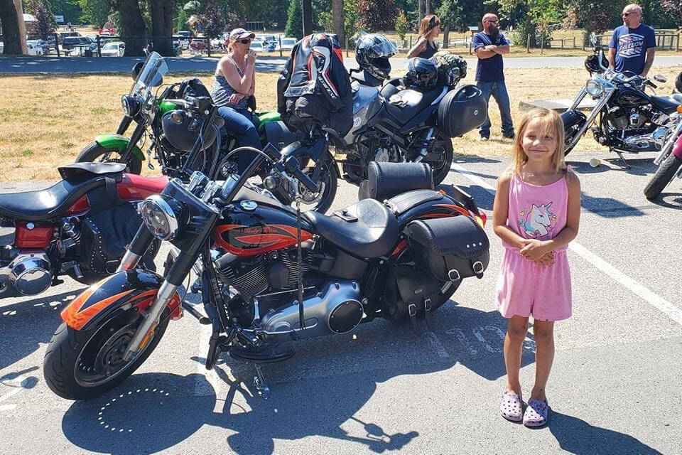 Nine-year-old Emily Loewen at Vedder Park on July 11, 2021 after raising hundreds of dollars from a group of motorcycle riders for Lytton wildfire victims with her lemonade stand. (Darcy Loewen photo)